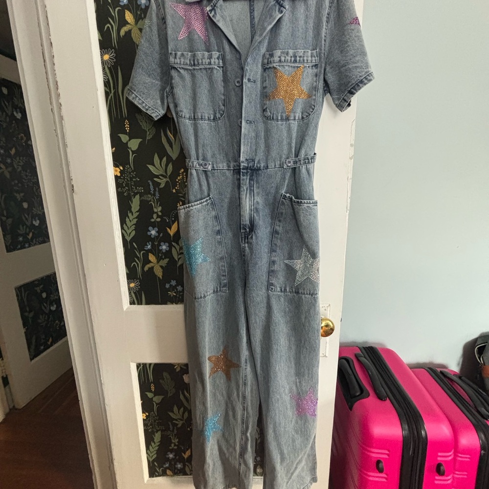 BiBi Star-Embellished Denim Jumpsuit